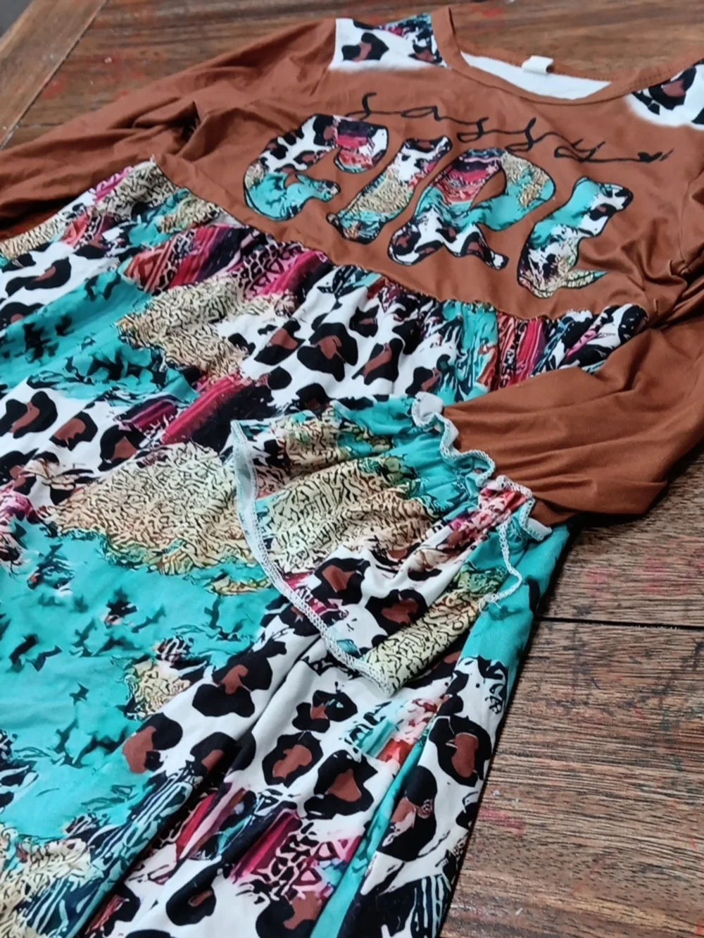 Boho Leopard & Teal Patchwork Dress